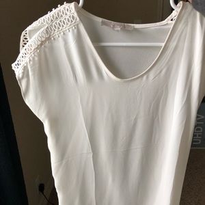 LOFT mixed media ivory top with lace detail